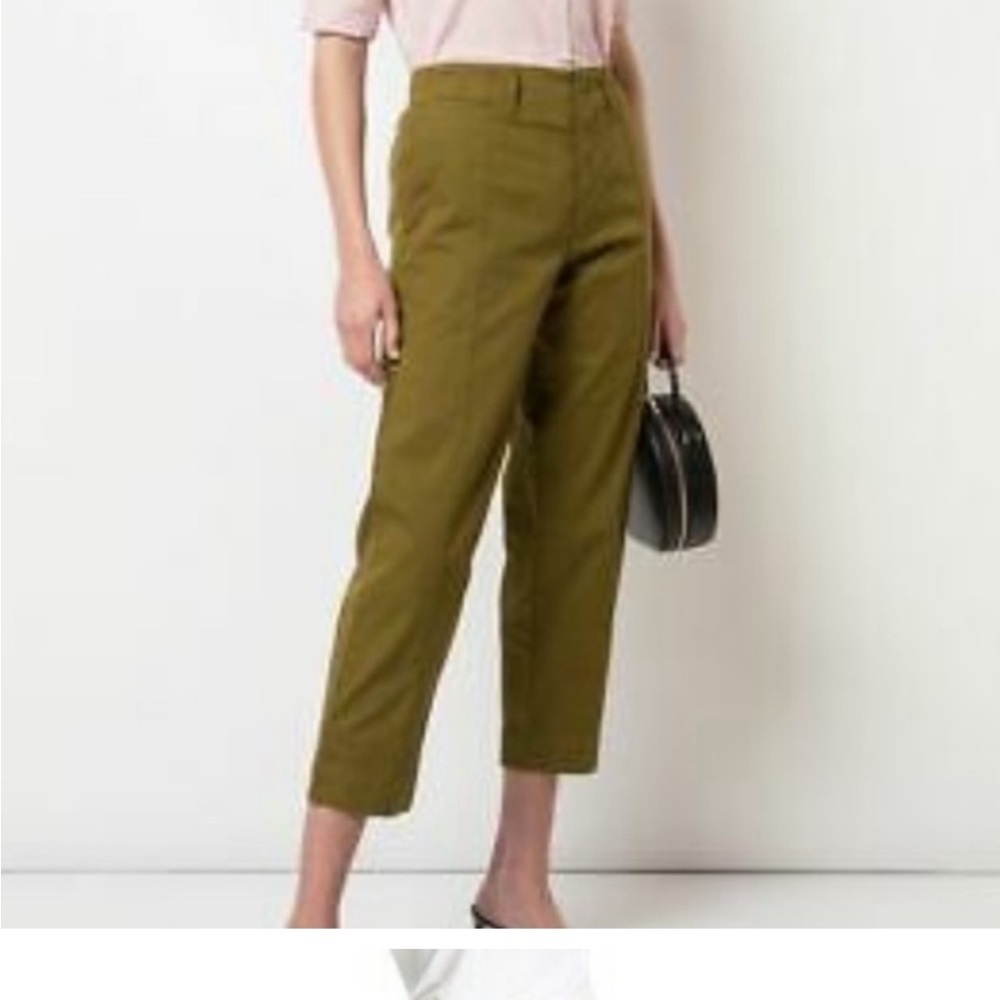 Alex Mill Olive Green Cotton Tapered Button Fly Elastic Waist Pants